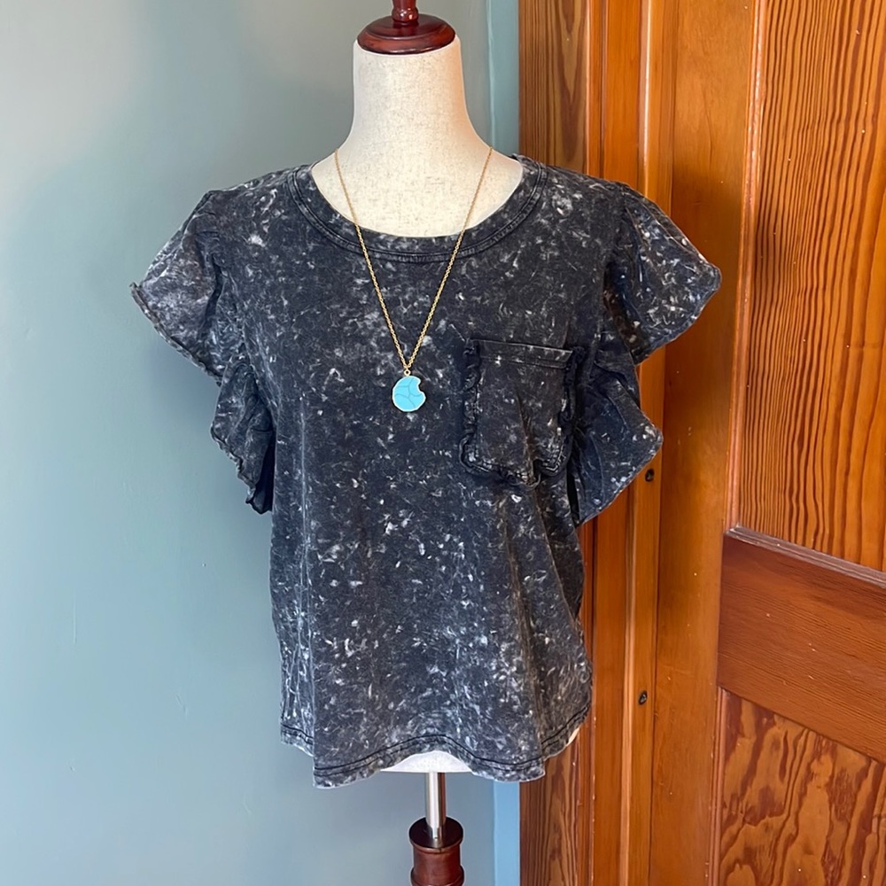 Mineral Washed Flutter Sleeve Tee